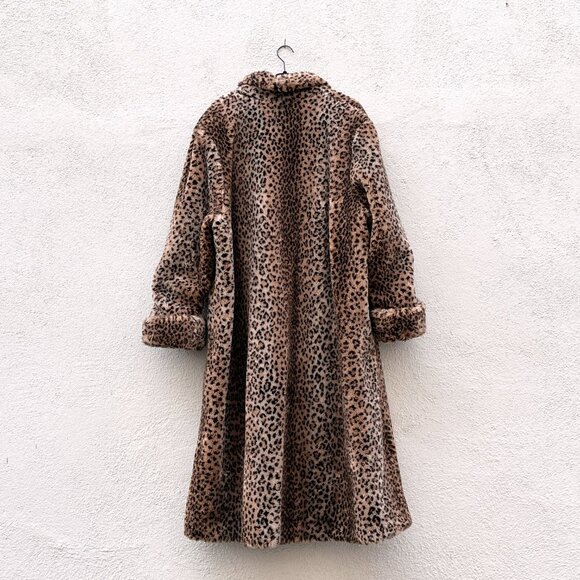 Vintage 90s Y2K American Signature Leopard Animal Print Faux Fur Coat Duster XL - Picture 6 of 7